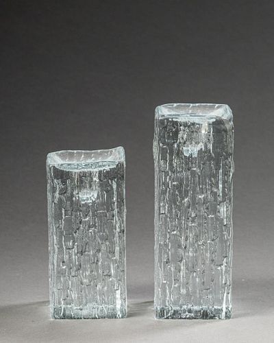 Two Iitala Ultima Thule Glass Candlesticks.