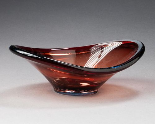 Italian Red Glass Console Bowl.
