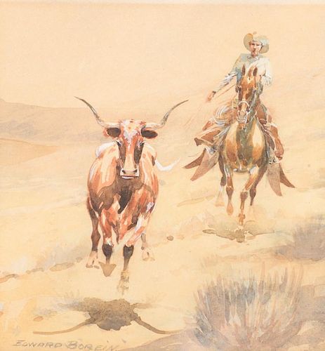 Edward Borein (1872-1945), Rounding Up a Steer