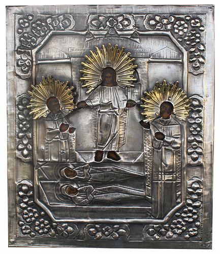 Exhibited 19th C. Russian Icon, Kosmas and Damian
