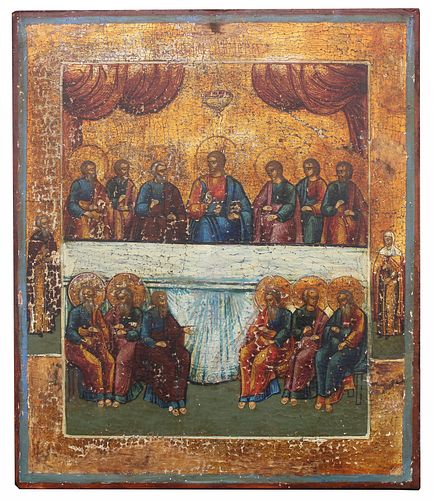 Exhibited 19th C. Russian Icon, The Mystic Supper