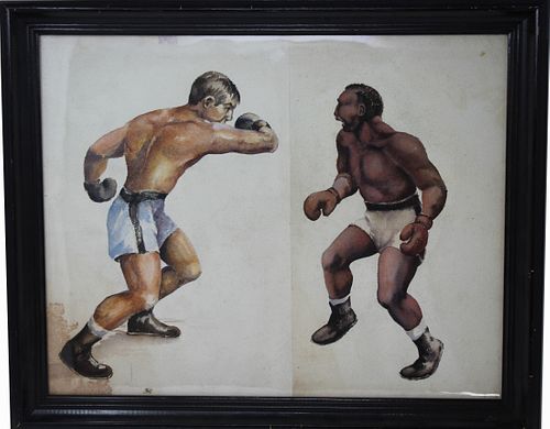 WPA Style Watercolor of Two Boxers