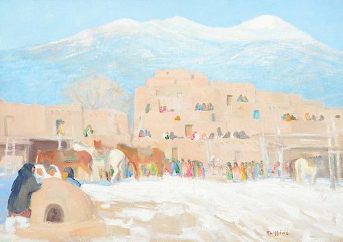 Bert Geer Phillips (1868-1956), Taos Pueblo – Winter (1924)