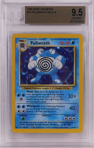 1999 Pokemon Base Unlimited Poliwrath BGS 9.5 Card