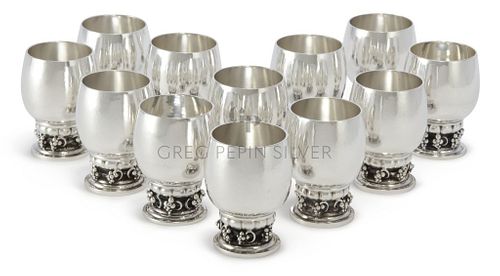 Set of Twelve Vintage Georg Jensen Grapes Goblets 296B