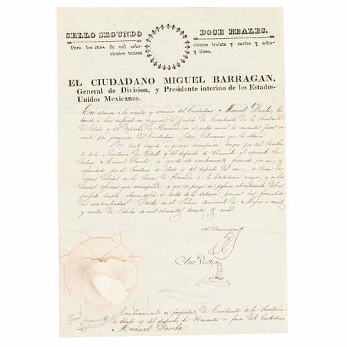Barragán Ortiz, Miguel. (9th President, January 28th, 1835 - February 27th, 1836). Appointment. México, 24 d...