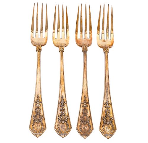 4 Faberge Russian Imperial 84 Silver Forks