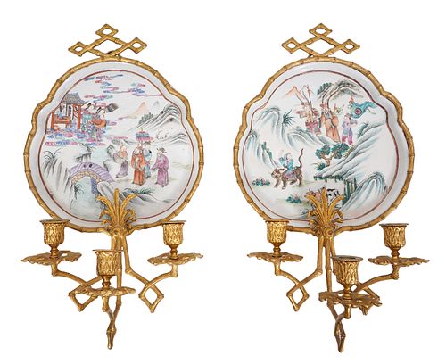 Pr. Chinese Porcelain Plates Mounted as Sconces