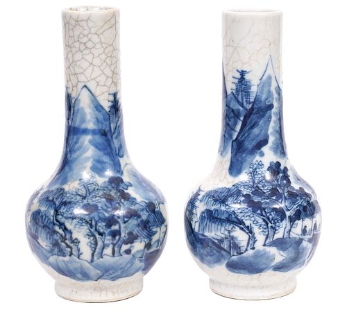 Pair of Chinese Blue & White Porcelain Vases 19 Ct
