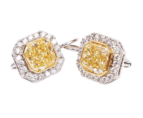 18K Gold & Radiant Cut Diamond Earrings Certified