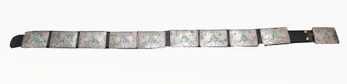 Navajo Style Turquoise/Silver Belt, Signed