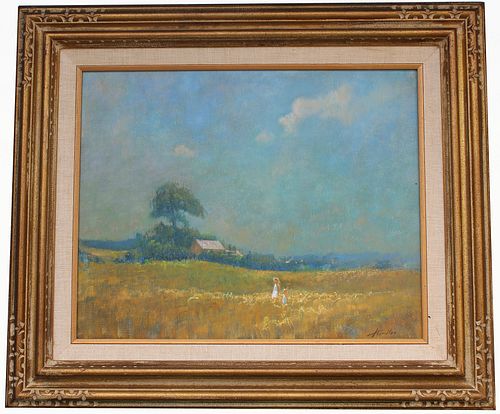 American School, Figures in a Landscape. Signed