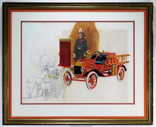 Ron Rudat Rhode Island Fire Truck WC Painting