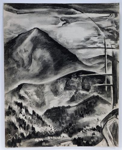 Otto Plaug Mountain Landscape Charcoal Drawing