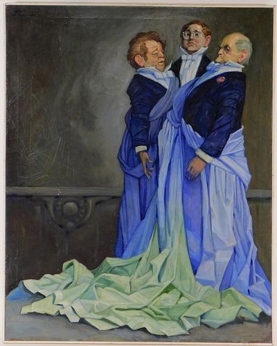 European New Objectivity Painting of 3 Aristocrats