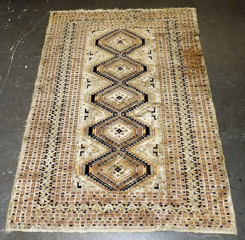 Turkish Oriental Ivory Geometric Carpet Rug