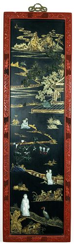Chinese Lacquer Panel with Ming Dynasty Jade Insets