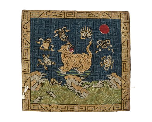 Chinese Silk Ranking Badge with Tiger, 19th Century