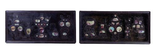 Pair of Chinese Panels with Song Porcelain, 19th Century