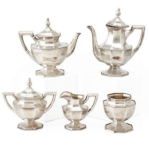 MAUSER STERLING FIVE PIECE TEA AND COFFEE SERVICE