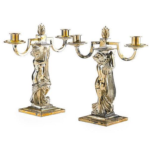 AFTER ANDRE DELUOL, PAIR OF TWO LIGHT CANDELABRA