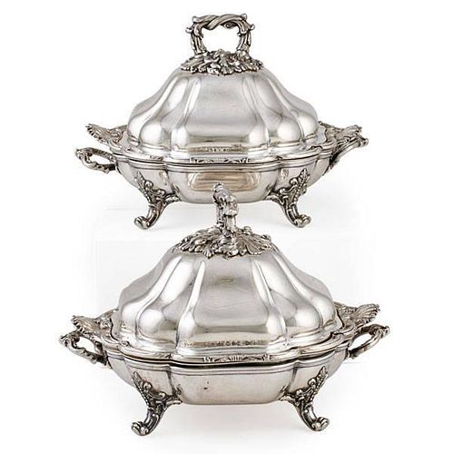 PAIR GEORGIAN SILVER PLATED ENTREE DISHES