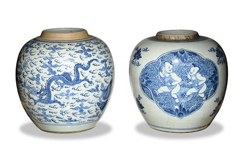 Pair of Blue-&-White Chinese Ginger Jars,18th Century