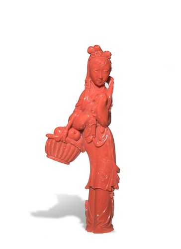 Chinese Coral Carving of a Lady, 19th Century