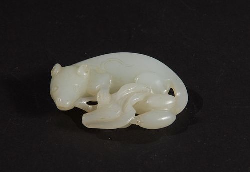 Chinese White Jade Dog Carving, 18th Century