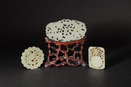 Group of 3 Pierced Jade Plaques, 18-19th Century