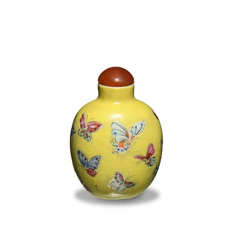 Famille Rose Yellow Ground Snuff Bottle, 19th Century