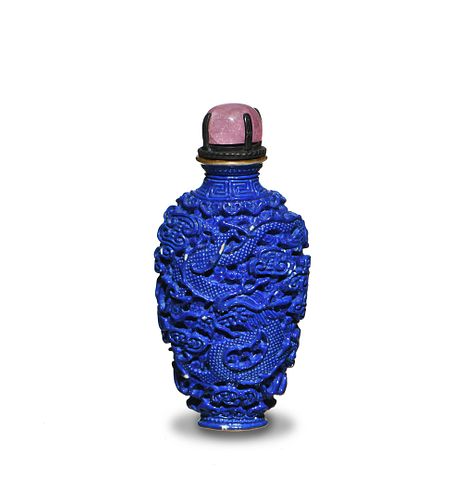 Blue Glazed Craved Snuff Bottle, Early 19th Century