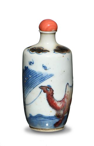 Underglazed Blue and Red Snuff Bottle, 19th Century