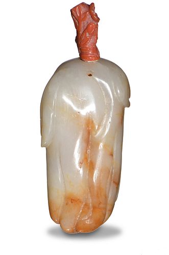 White Jade Buddha's Hand Snuff Bottle, 19th Century