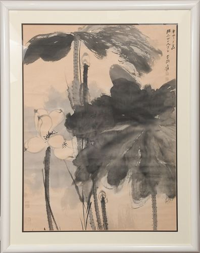 Lotus Painting by Zhang Daqian Given to Qiangli