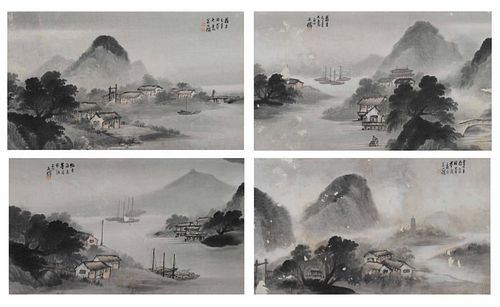 Set of 4 Landscape Album Paintings, Wu Shixian
