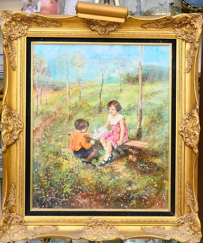 SIGNED GOYA OIL PAINTING ON CANVAS OF CHILDREN