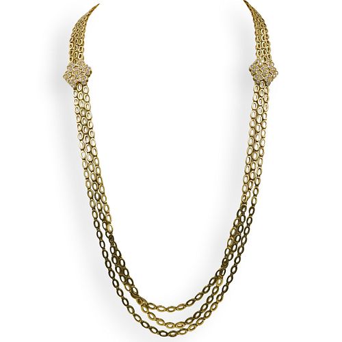 Vintage Long 18k Gold and Diamond Necklace