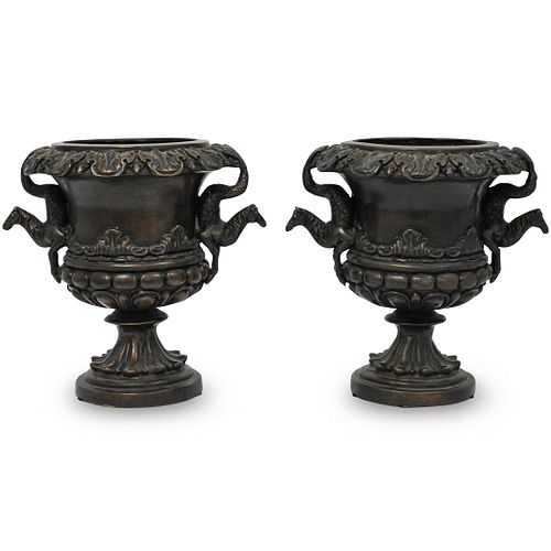Pair of Bronze Handled Vases