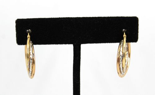 Vintage Italian 14K Tri-Gold Triple Hoop Earrings