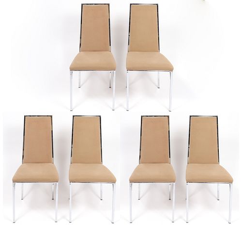 Milo Baughman Style Chrome Dining Chairs, 6