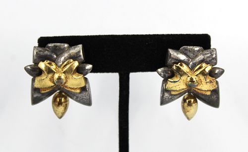 Mid-Century Modern 18 K Gold & Silver Earrings
