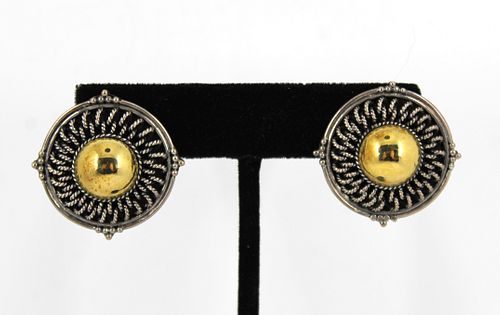 Mid-Century Modern Silver and 18K Gold Earrings