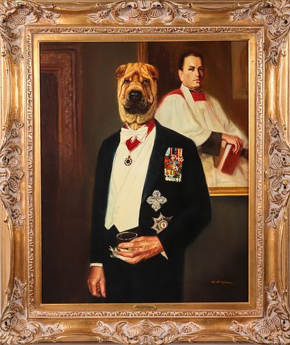 N. Henry Bingham Anthropomorphic Dog Portrait Oil