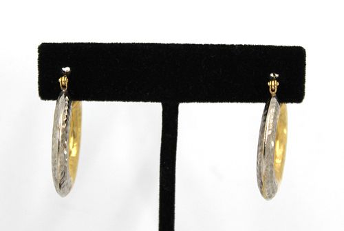 Vintage 14K Yellow & White Gold Hoop Earrings