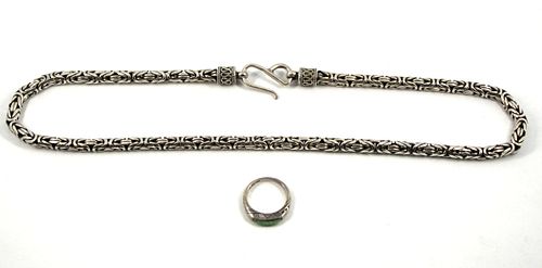Silver Fancy Chain Link Necklace & Jade RIng