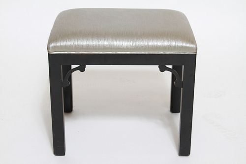 Chinoiserie Black Lacquer & Vinyl Footstool