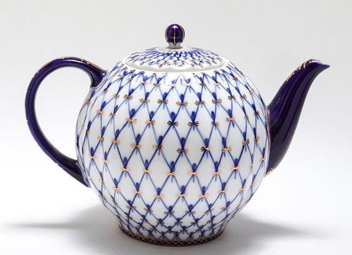 Lomonosov Russian "Cobalt Net" Porcelain Teapot