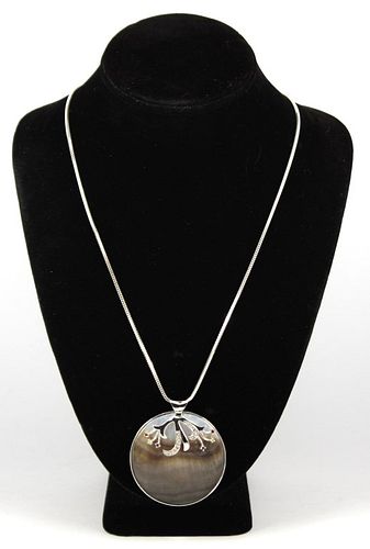 Italian Silver Circle Shell Colored Stone Necklace