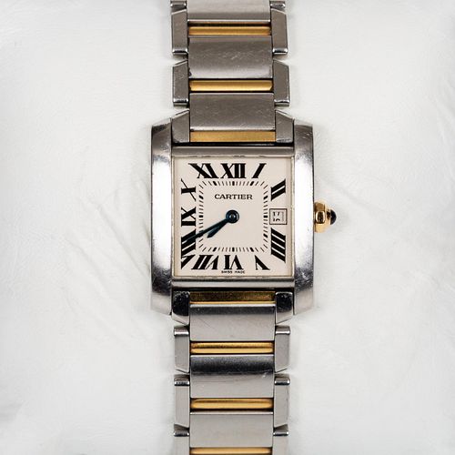 CARTIER TANK FRANCAISE, 18K YG & STAINLESS WATCH